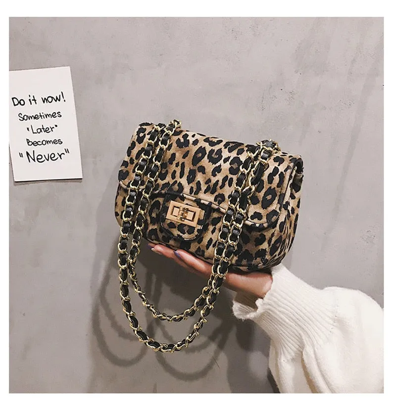 Mini Women Handbag Lock Leopard Small Square Bag Chain Shoulder Messenger Bag