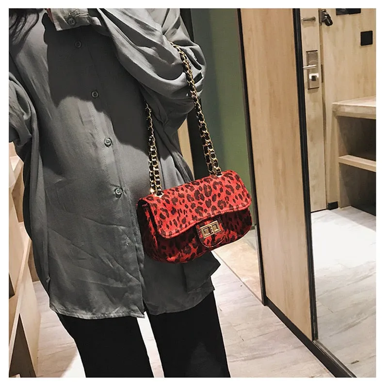 Mini Women Handbag Lock Leopard Small Square Bag Chain Shoulder Messenger Bag
