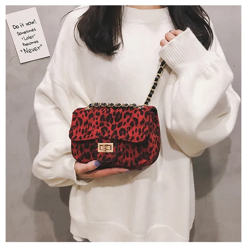 Mini Women Handbag Lock Leopard Small Square Bag Chain Shoulder Messenger Bag
