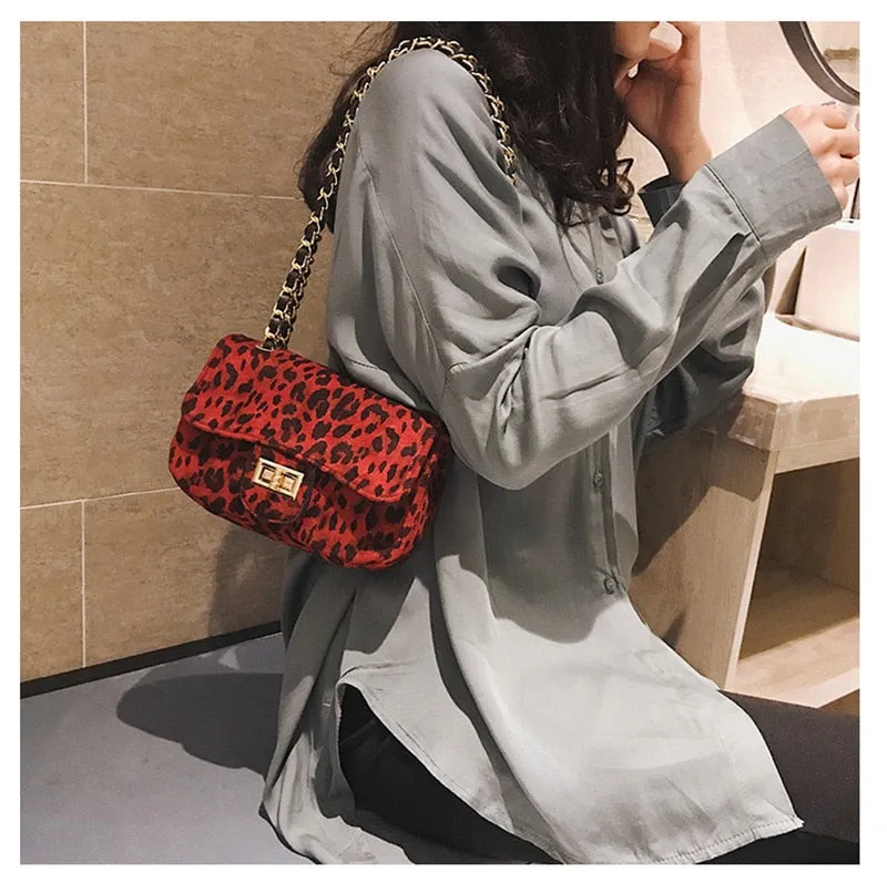 Mini Women Handbag Lock Leopard Small Square Bag Chain Shoulder Messenger Bag