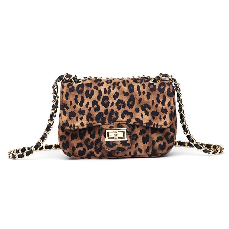 Mini Women Handbag Lock Leopard Small Square Bag Chain Shoulder Messenger Bag
