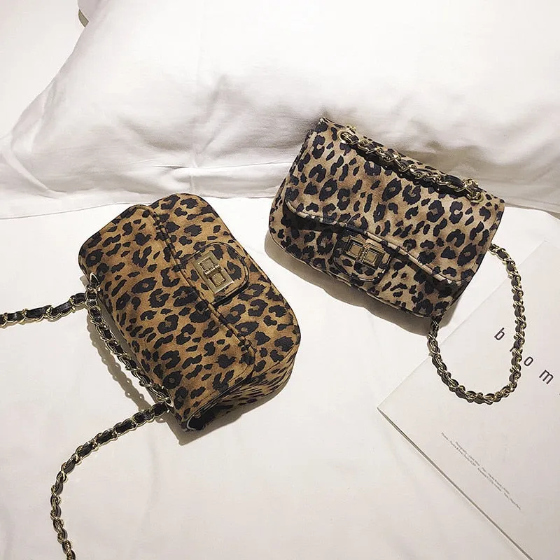 Mini Women Handbag Lock Leopard Small Square Bag Chain Shoulder Messenger Bag