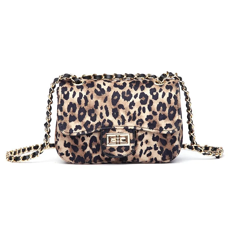 Mini Women Handbag Lock Leopard Small Square Bag Chain Shoulder Messenger Bag