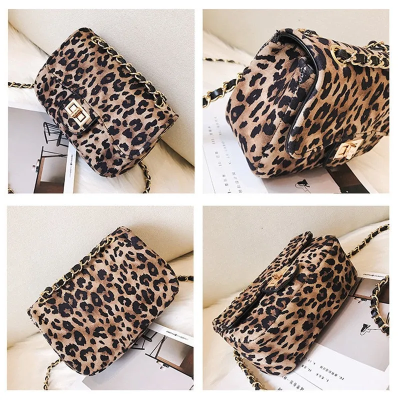 Mini Women Handbag Lock Leopard Small Square Bag Chain Shoulder Messenger Bag
