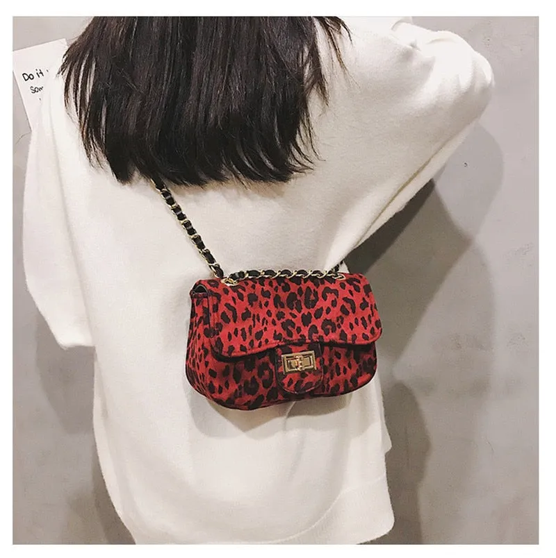 Mini Women Handbag Lock Leopard Small Square Bag Chain Shoulder Messenger Bag