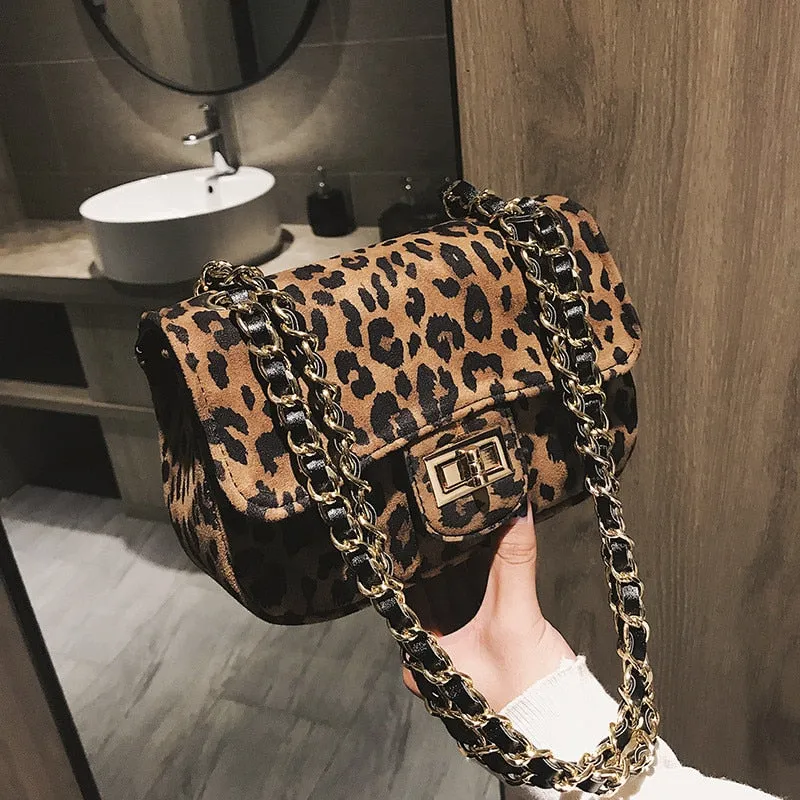 Mini Women Handbag Lock Leopard Small Square Bag Chain Shoulder Messenger Bag