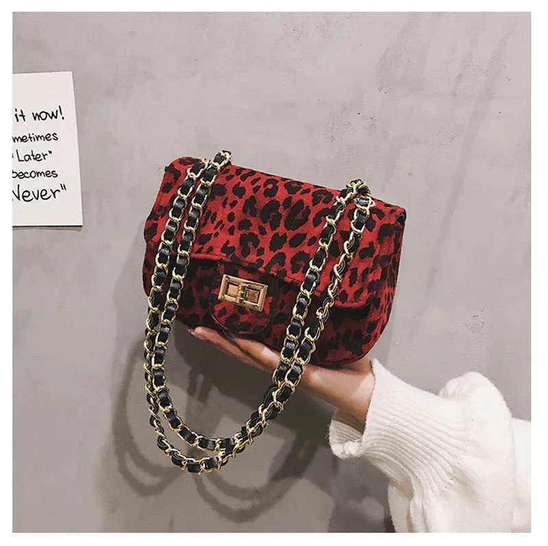 Mini Women Handbag Lock Leopard Small Square Bag Chain Shoulder Messenger Bag