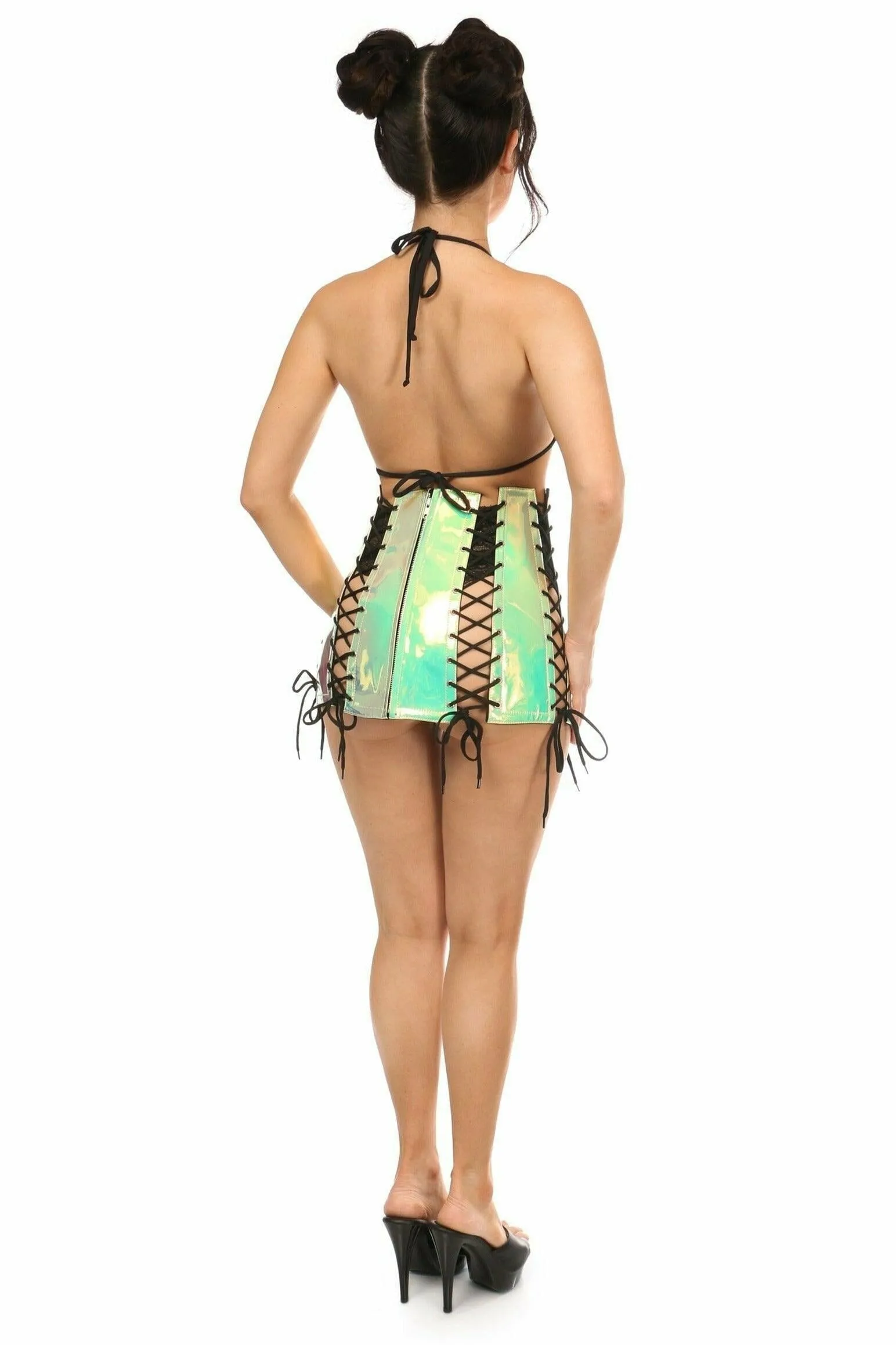 Mint Holo Lace-Up Skirt
