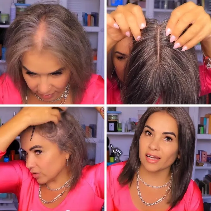 Mixed Grey Human Hair Topper For Thinning Hair 13*15cm Silk Base