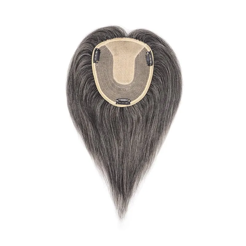 Mixed Grey Human Hair Topper For Thinning Hair 13*15cm Silk Base