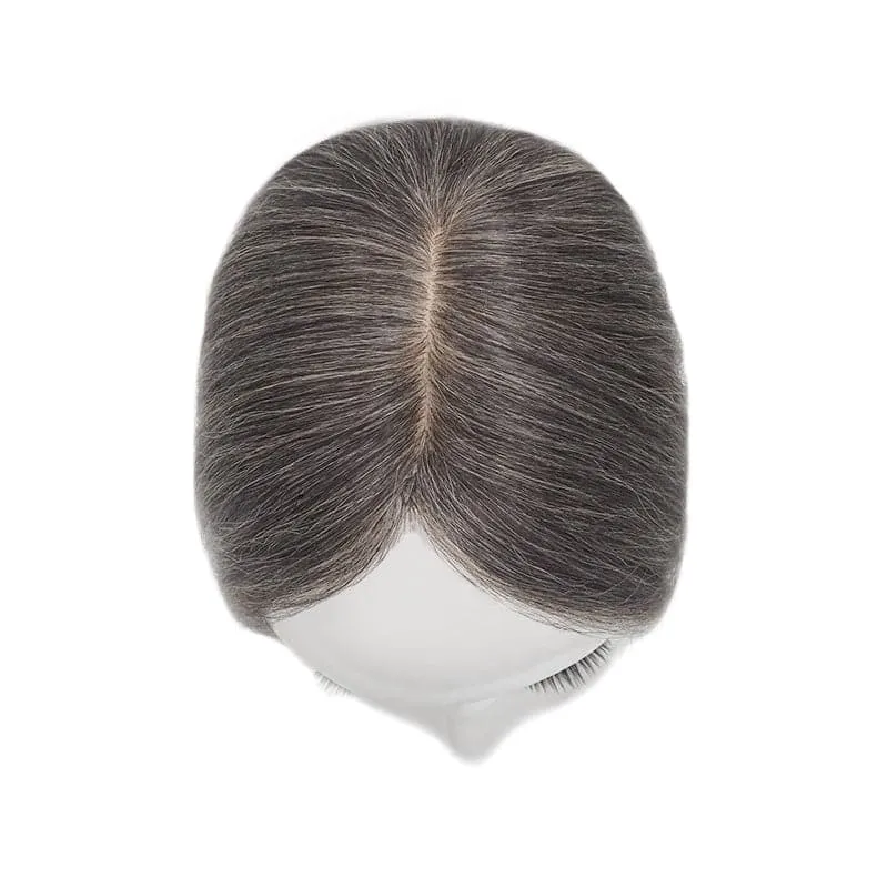 Mixed Grey Human Hair Topper For Thinning Hair 13*15cm Silk Base