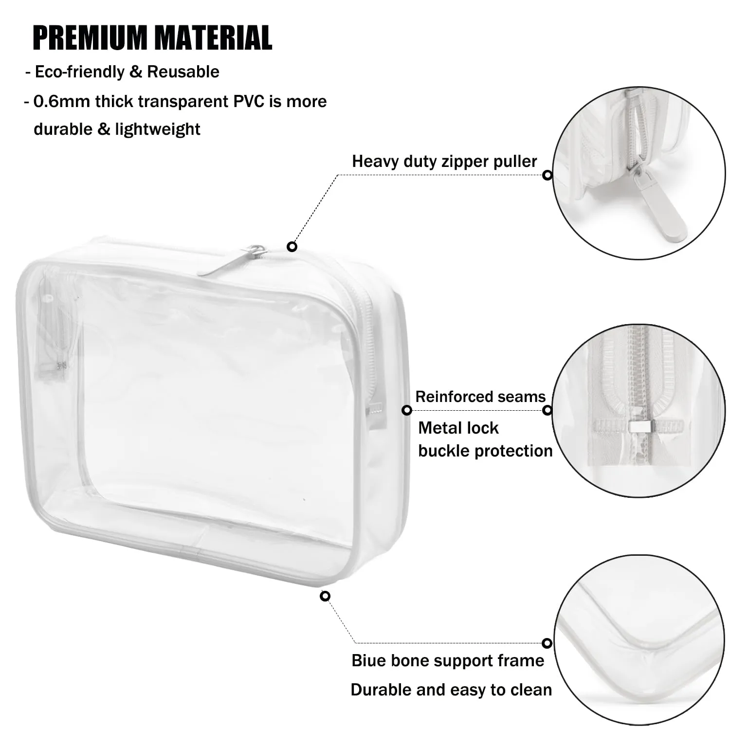 MODENGKONGJIAN TSA Approved Toiletry Bag, 3 Pcs Clear Toiletries Bags Quart Size Travel Makeup Cosmetic Bag for Women Men, Carry on Airport Airline Compliant Bag (Pearl White)