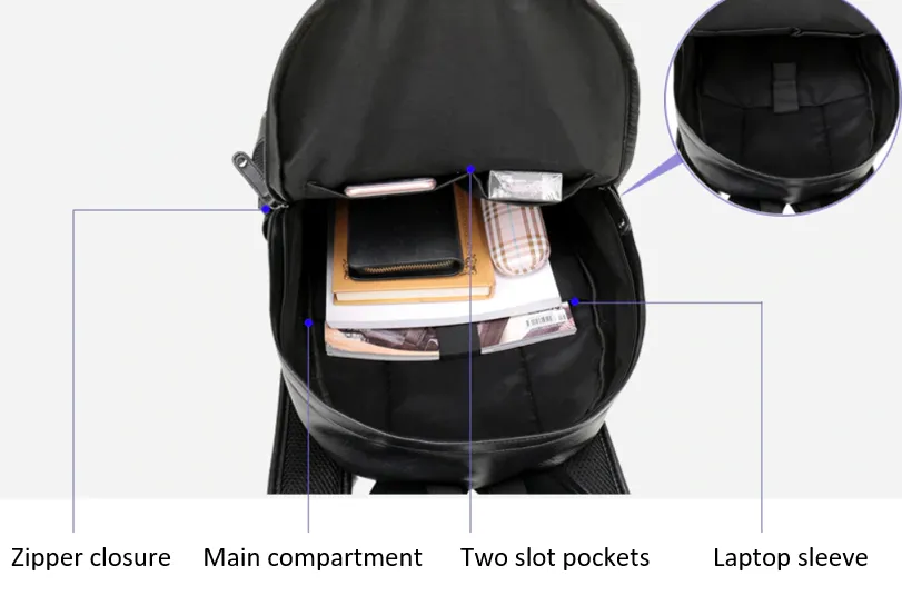 Multi-Pocket Vegan Leather Backpack 15.6 inches Laptop Bag, One Size