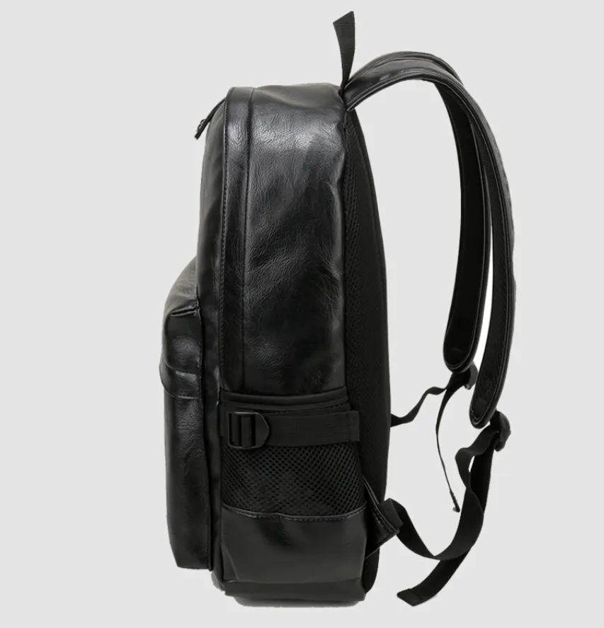 Multi-Pocket Vegan Leather Backpack 15.6 inches Laptop Bag, One Size