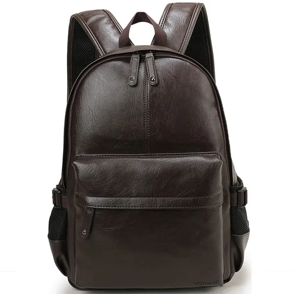 Multi-Pocket Vegan Leather Backpack 15.6 inches Laptop Bag, One Size