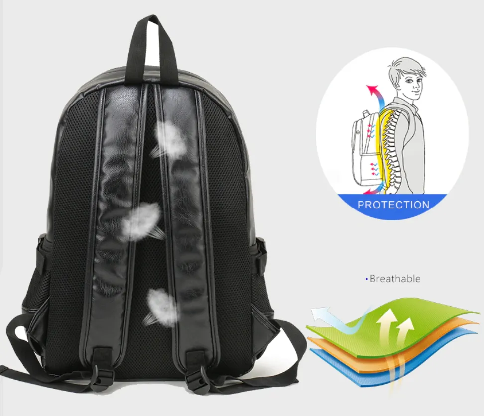 Multi-Pocket Vegan Leather Backpack 15.6 inches Laptop Bag, One Size