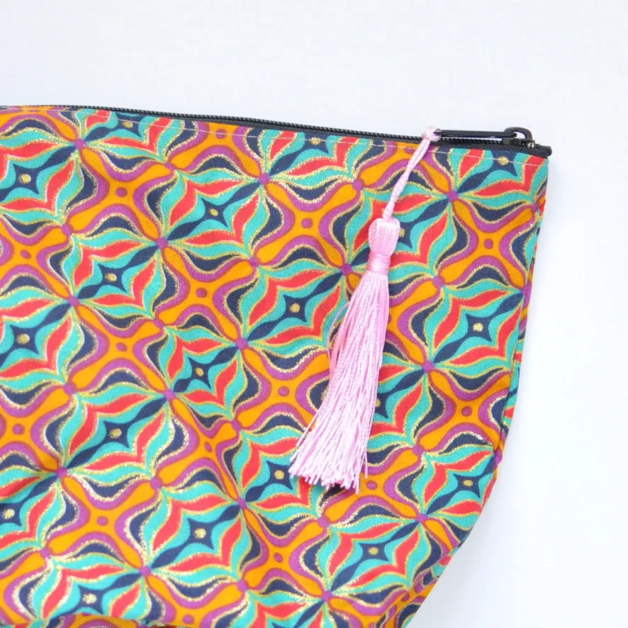 Multi-Purpose Cotton Zipper Pouch with Batik Print - Bahaari