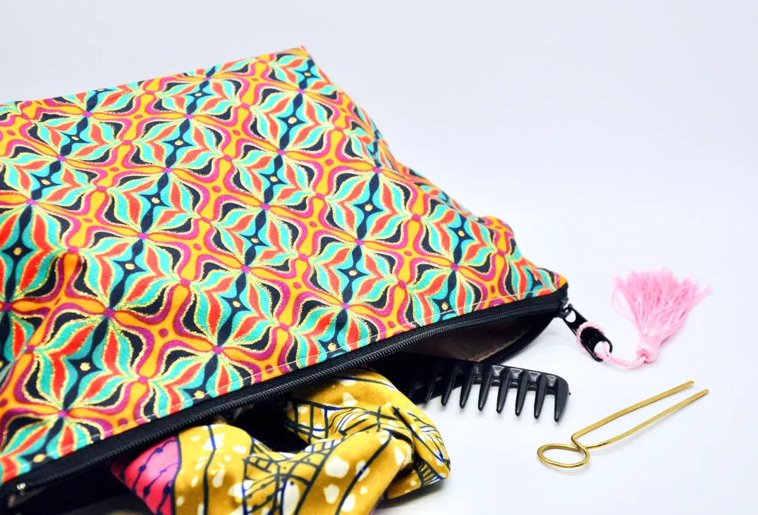 Multi-Purpose Cotton Zipper Pouch with Batik Print - Bahaari