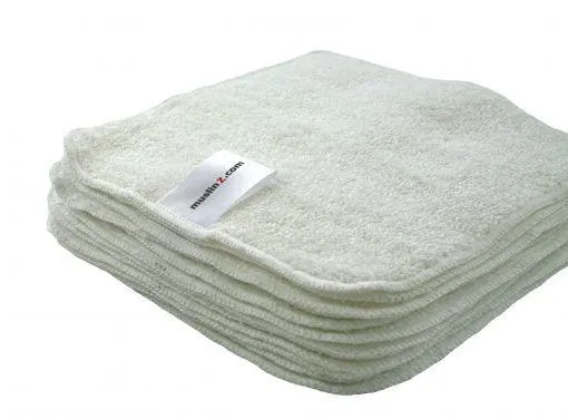 Muslinz Bamboo Cotton Terry Wipes - White 12 pk