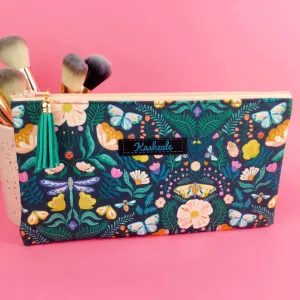 Navy Floral Zipper Pouch, Travel Pouch.