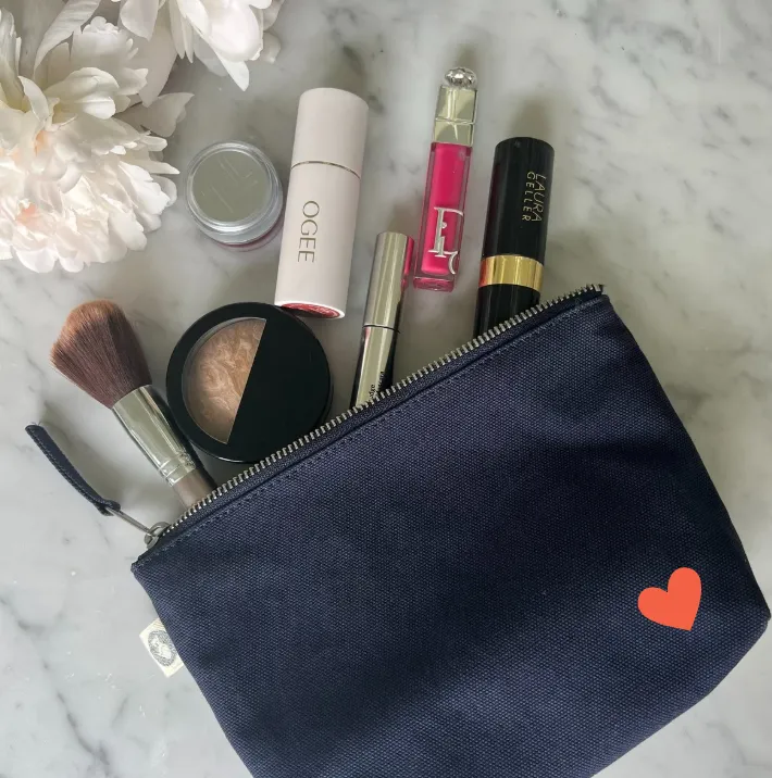 Navy Makeup Bag with Tangerine Heart - NEW!