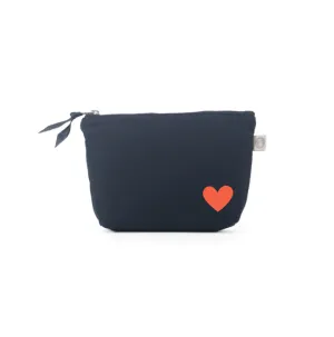Navy Makeup Bag with Tangerine Heart - NEW!