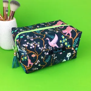 Navy Pandas and Tigers Large Box Cosmetic Bag. Navy Makeup Bag
