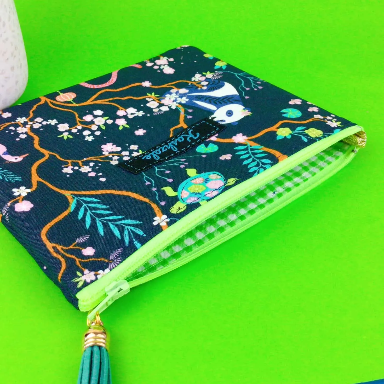 Navy Pandas and Tigers Small Clutch, Small makeup bag. Navy Makeup Bag