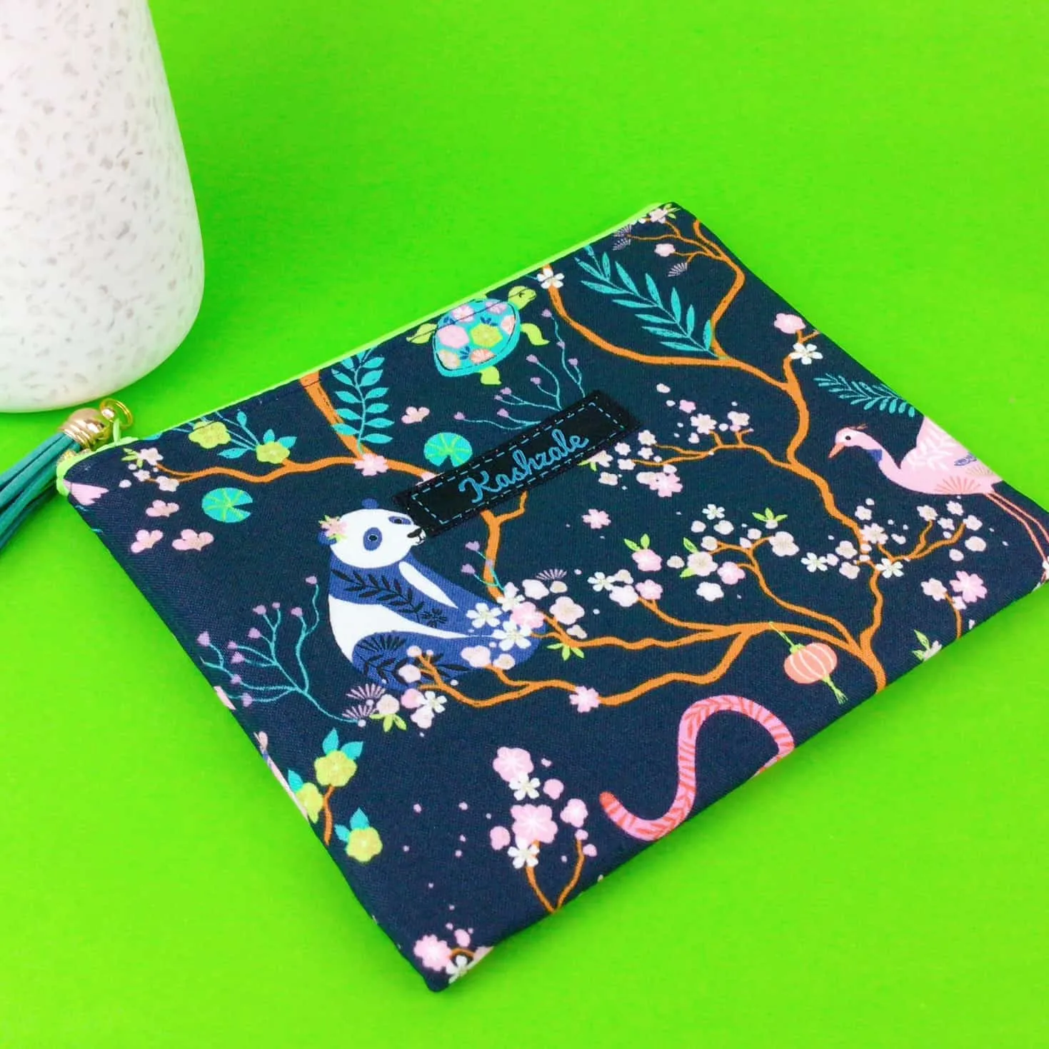 Navy Pandas and Tigers Small Clutch, Small makeup bag. Navy Makeup Bag