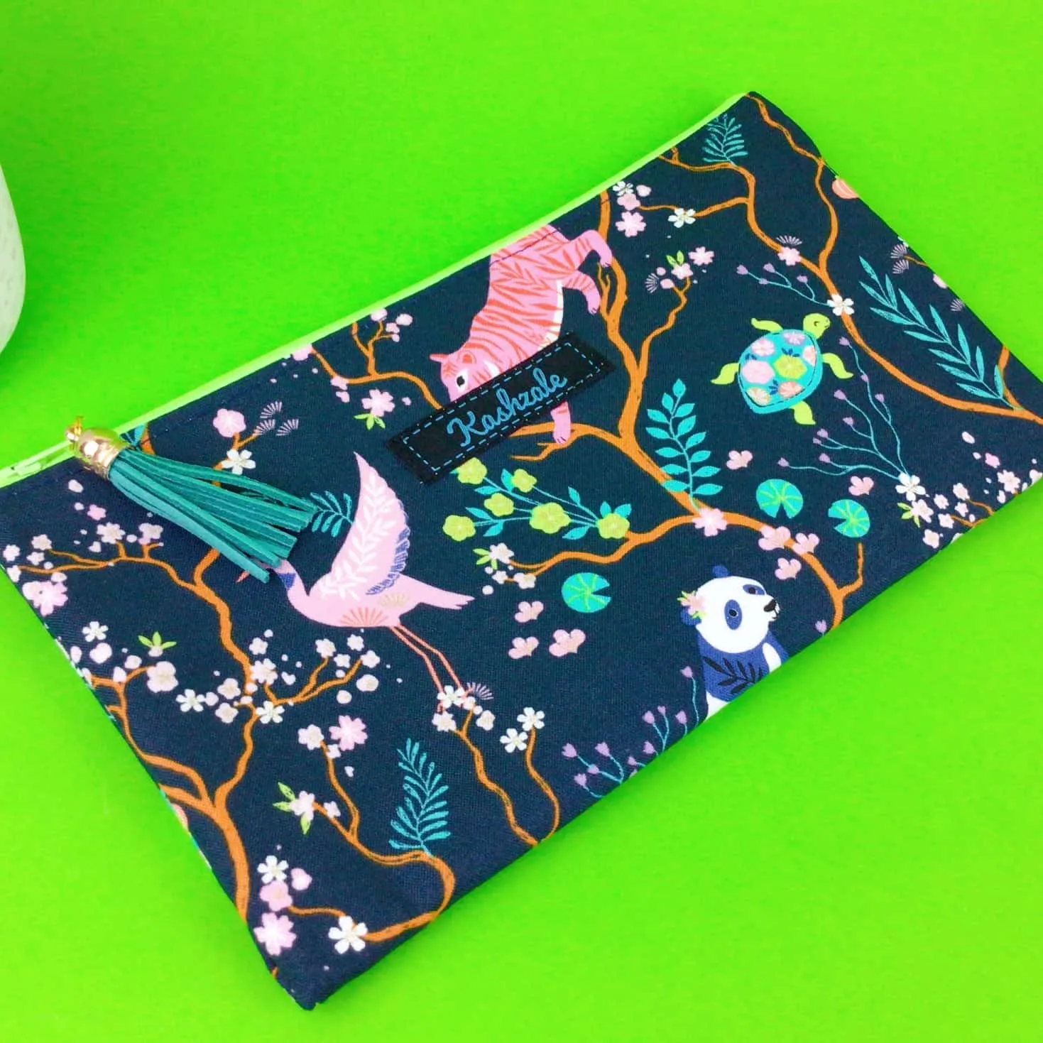 Navy Pandas and Tigers Zipper Pouch, Travel Pouch. Navy Travel Pouch