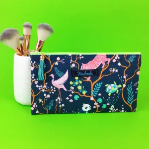 Navy Pandas and Tigers Zipper Pouch, Travel Pouch. Navy Travel Pouch