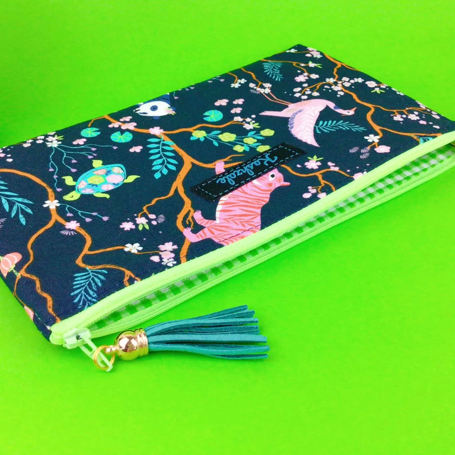 Navy Pandas and Tigers Zipper Pouch, Travel Pouch. Navy Travel Pouch