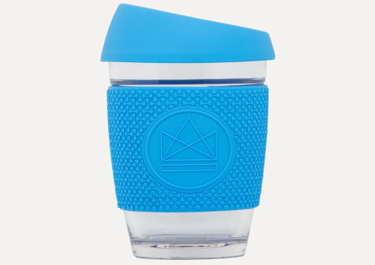 Neon Kactus Blue Reusable Glass Coffee Cups 8oz