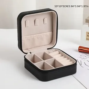 NEW 1pc Portable Jewelry Organizer, For Earring Rings Necklace Lipstick Bracelet Accessories, Travel Jewelry Box With Zipper For Birthday Gift, Desktop Organize, Vanity, Valentine's Day Gift, Black