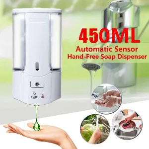 New 450mL Touchless Automatic Soap Dispenser Wall-Mounted Infrared Sensor Soap Shampoo Dispenser for Kitchen Bathroom Office