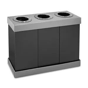 New Alpine Industries 3-Compartment Indoor Trash Can & Recycling Bin - Black (471-03-BLK), Size: X- Large (over 26 gallons), Labels provided for glass, plastic, recyclables and waste for 12 in. deposit openings.