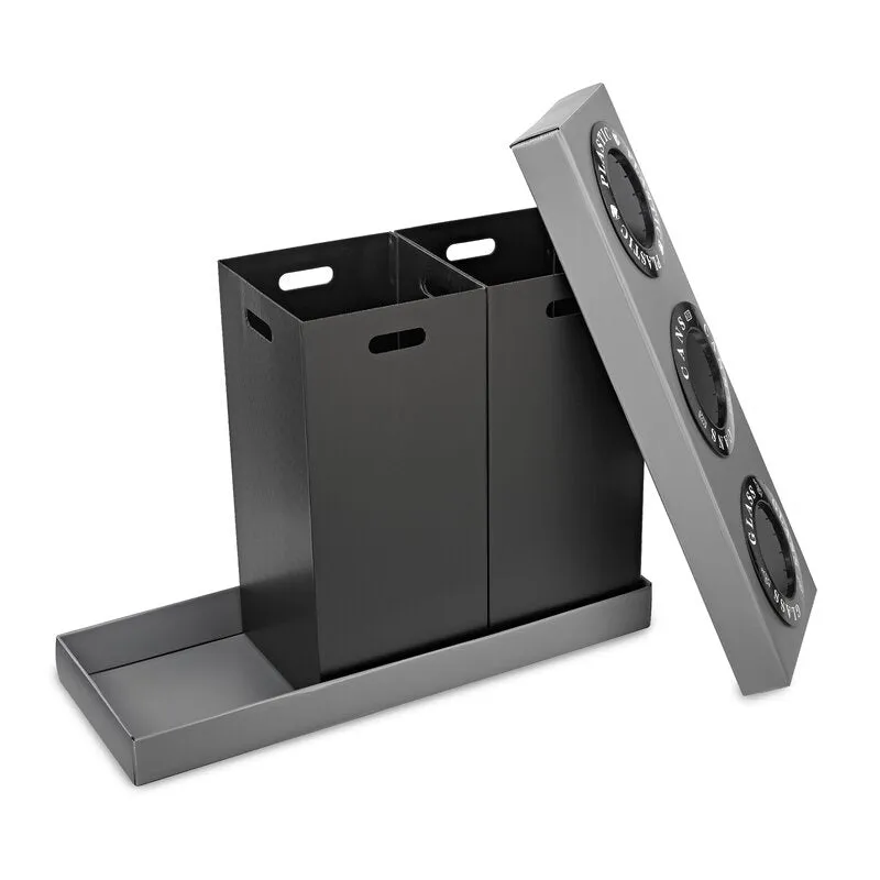 New Alpine Industries 3-Compartment Indoor Trash Can & Recycling Bin - Black (471-03-BLK), Size: X- Large (over 26 gallons), Labels provided for glass, plastic, recyclables and waste for 12 in. deposit openings.