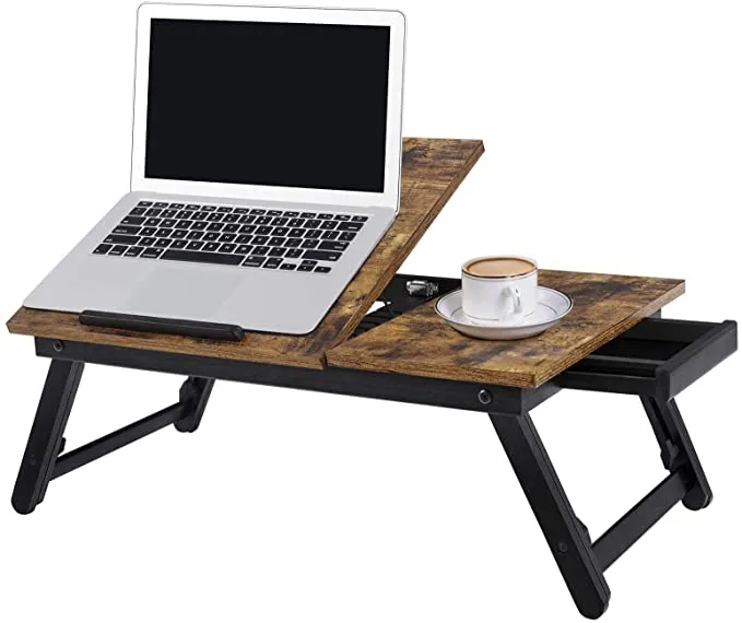 New in box! SONGMICS Vintage Brown LLD105B01 Laptop Table with Folding Legs for Bed and Sofa Height Adjustable for up to 15.6 Inch Laptops
