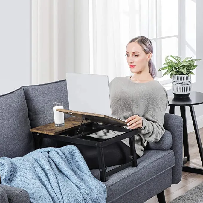 New in box! SONGMICS Vintage Brown LLD105B01 Laptop Table with Folding Legs for Bed and Sofa Height Adjustable for up to 15.6 Inch Laptops