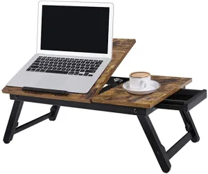 New in box! SONGMICS Vintage Brown LLD105B01 Laptop Table with Folding Legs for Bed and Sofa Height Adjustable for up to 15.6 Inch Laptops