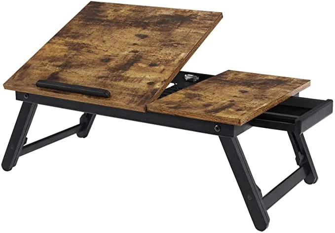 New in box! SONGMICS Vintage Brown LLD105B01 Laptop Table with Folding Legs for Bed and Sofa Height Adjustable for up to 15.6 Inch Laptops