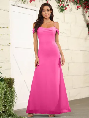 Off The Shoulder Spaghetti Straps Chiffon Bridesmaid Dress with Slit