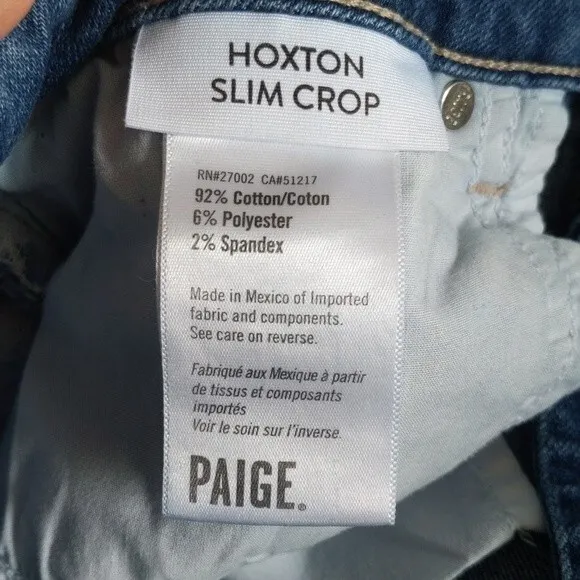Paige Hoxton Slim Crop, cotton blend, raw frayed hems, mid rise, 29
