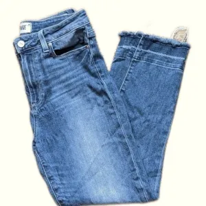 Paige Hoxton Slim Crop, cotton blend, raw frayed hems, mid rise, 29