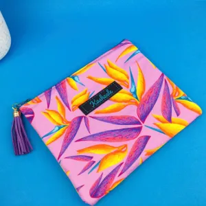 Paradise Birds Clutch, Small makeup bag. Kasey Rainbow Design.