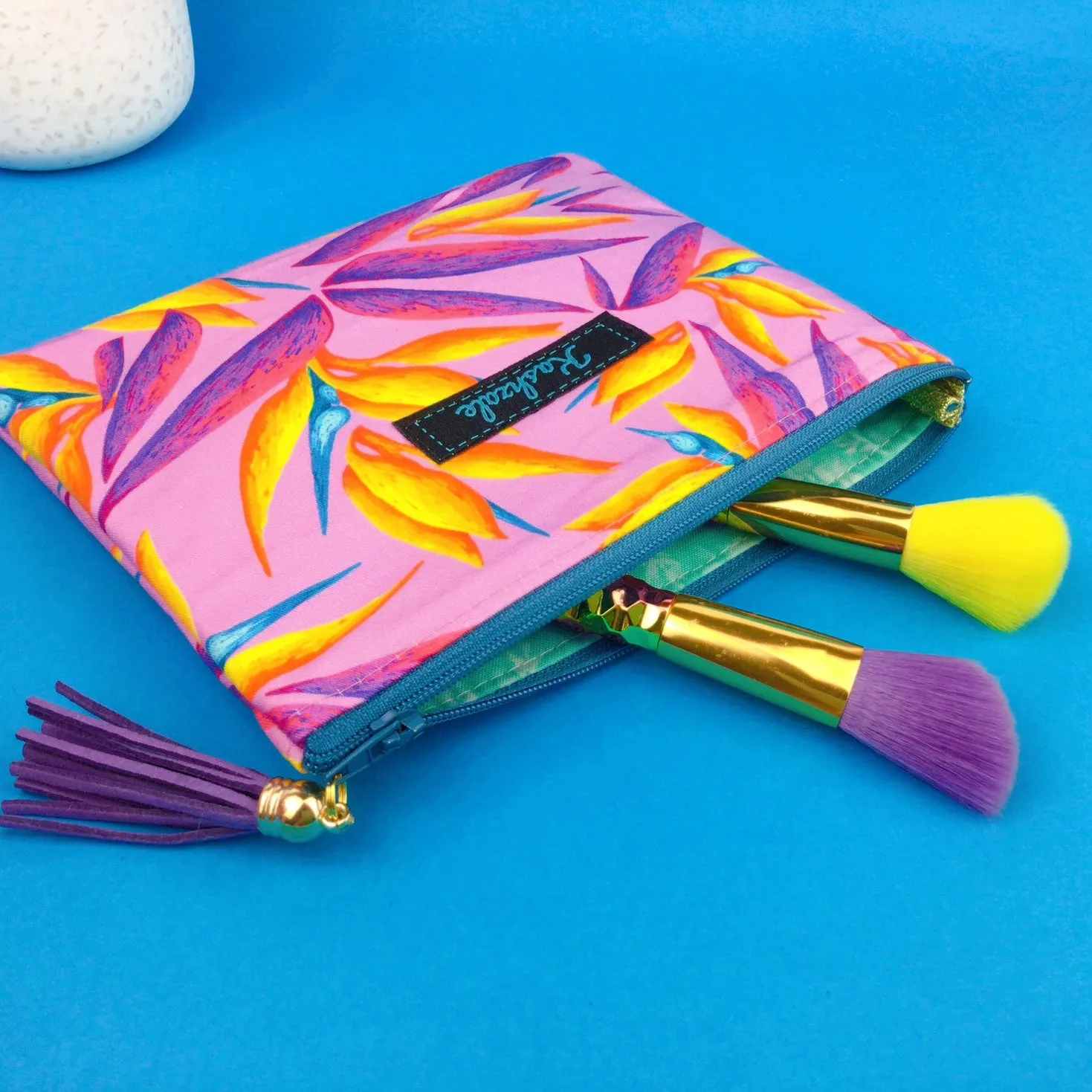 Paradise Birds Clutch, Small makeup bag. Kasey Rainbow Design.