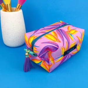 Paradise Birds Medium Box Makeup Bag. Kasey Rainbow Design.