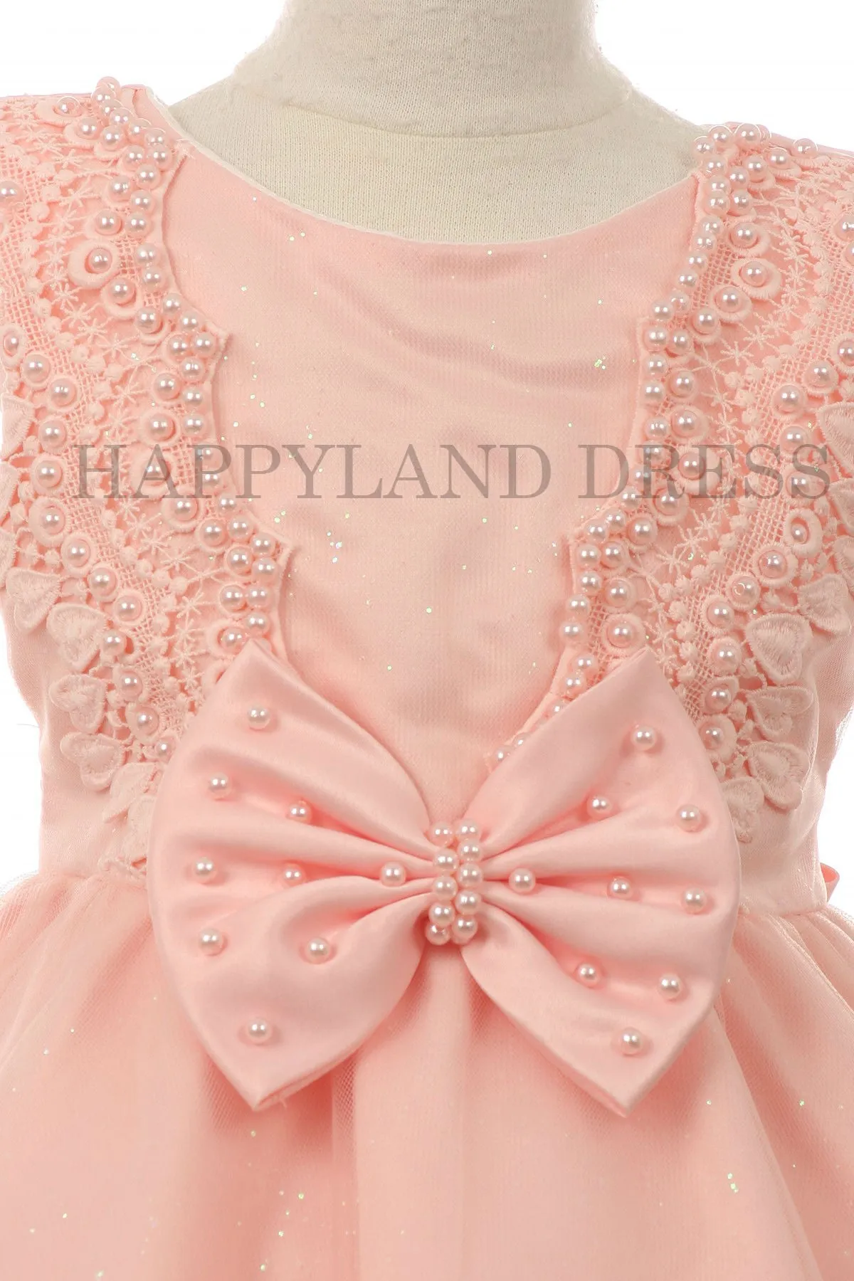 Peach Baby Pearl with Ribbon Dress D8076