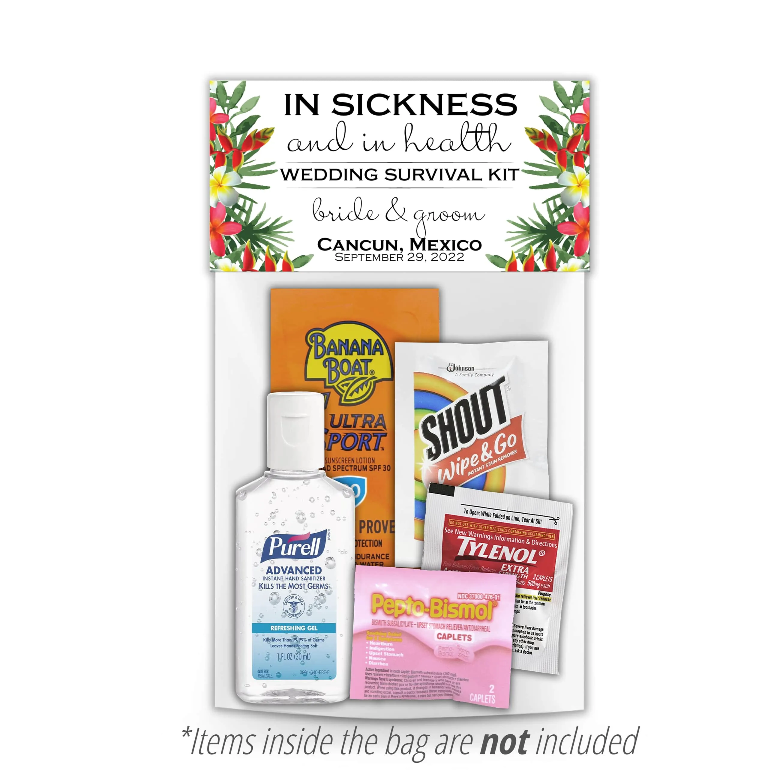 Personalized Wedding Hangover Recovery Kit Bag & Topper - Tropical