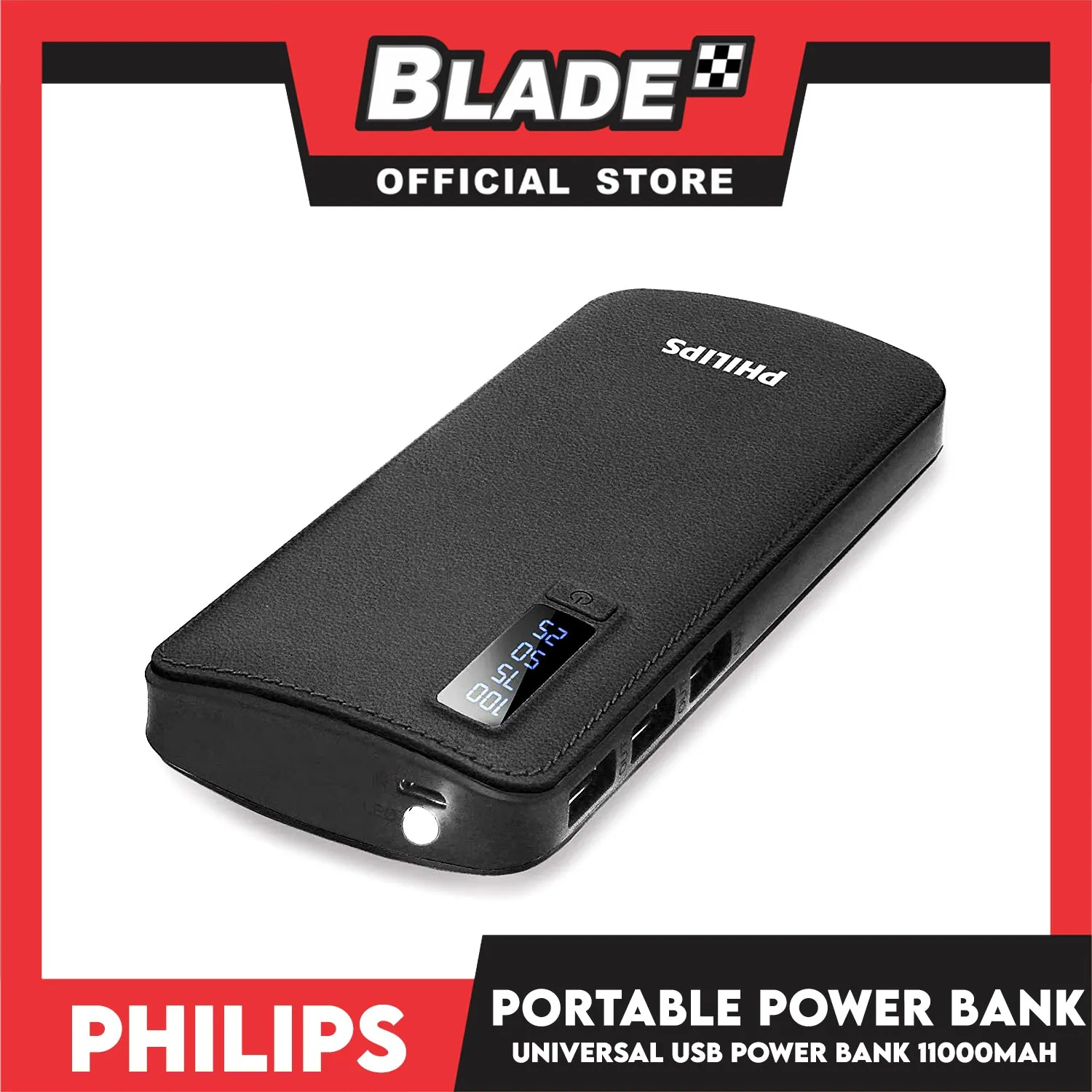 Philips Power Bank Powerful 3 USB Ports with LED Screen 11000mAh DLP6006B-9 (Black) Universal USB For Tablets, Mobile Phones And Other USB Charged Devices